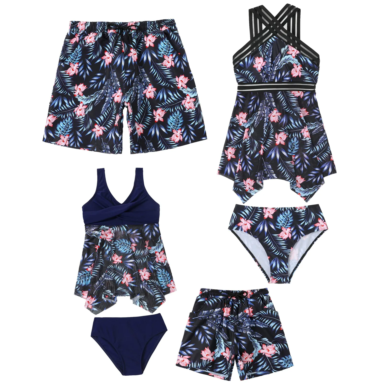 Family Matching Plants Printed Swimsuits