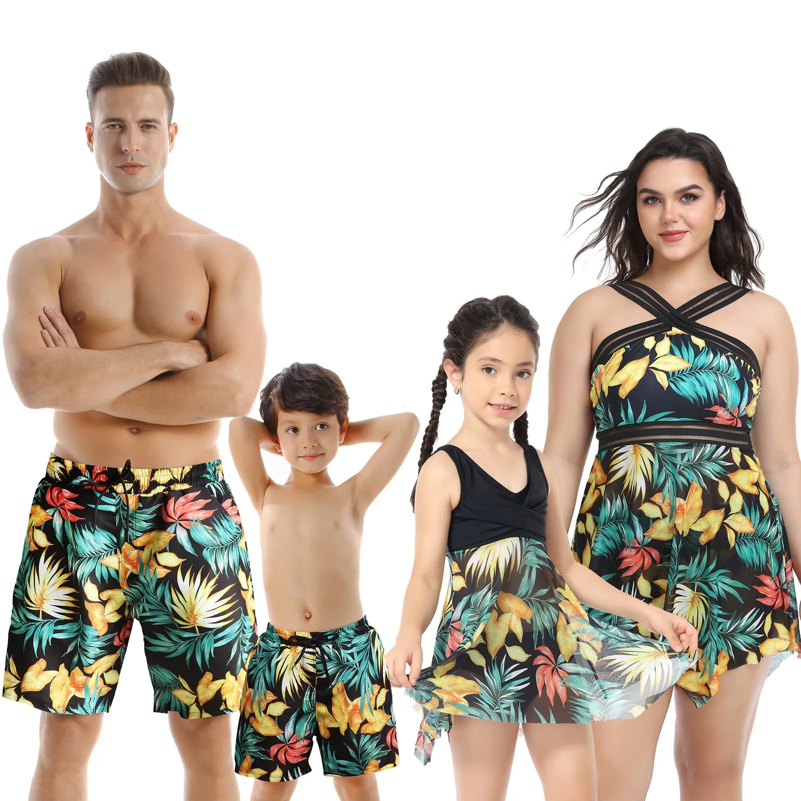 Family Matching Plants Printed Swimsuits