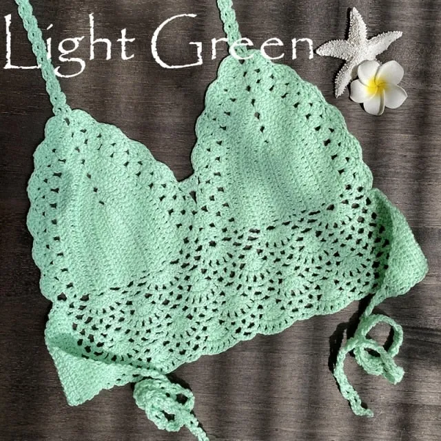 New Triangle Bikini Top Woman Hollow Out Swimsuit Crochet Black Bikini Top Sexy Swimming Bra Large Female Swimwear S M L XL