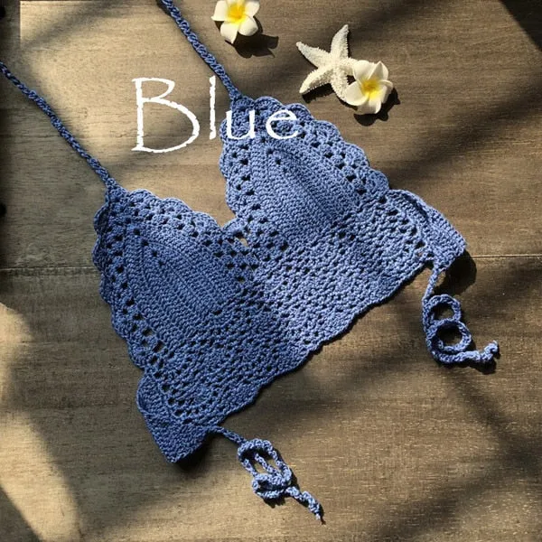 New Triangle Bikini Top Woman Hollow Out Swimsuit Crochet Black Bikini Top Sexy Swimming Bra Large Female Swimwear S M L XL