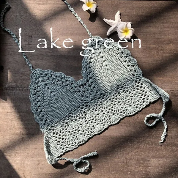 New Triangle Bikini Top Woman Hollow Out Swimsuit Crochet Black Bikini Top Sexy Swimming Bra Large Female Swimwear S M L XL