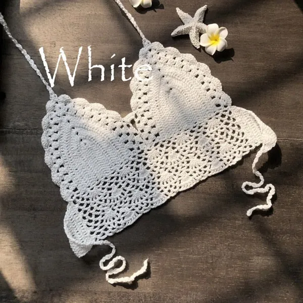 New Triangle Bikini Top Woman Hollow Out Swimsuit Crochet Black Bikini Top Sexy Swimming Bra Large Female Swimwear S M L XL