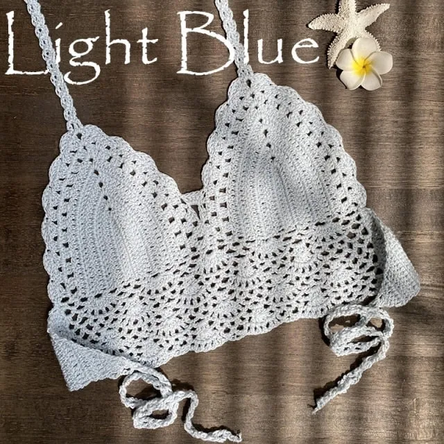 New Triangle Bikini Top Woman Hollow Out Swimsuit Crochet Black Bikini Top Sexy Swimming Bra Large Female Swimwear S M L XL