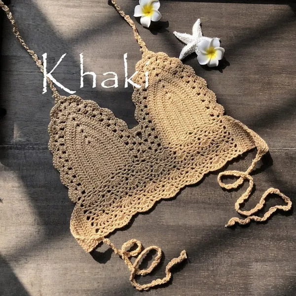New Triangle Bikini Top Woman Hollow Out Swimsuit Crochet Black Bikini Top Sexy Swimming Bra Large Female Swimwear S M L XL