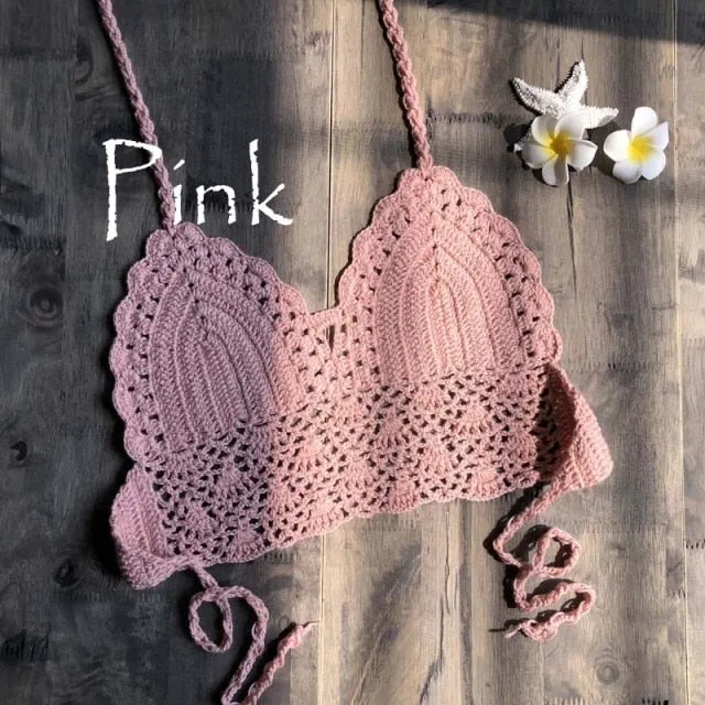 New Triangle Bikini Top Woman Hollow Out Swimsuit Crochet Black Bikini Top Sexy Swimming Bra Large Female Swimwear S M L XL
