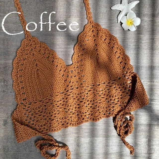 New Triangle Bikini Top Woman Hollow Out Swimsuit Crochet Black Bikini Top Sexy Swimming Bra Large Female Swimwear S M L XL