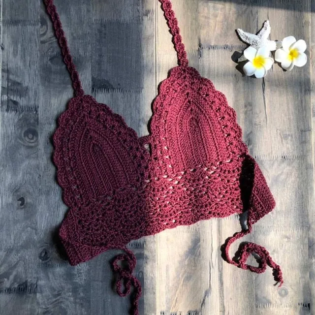 New Triangle Bikini Top Woman Hollow Out Swimsuit Crochet Black Bikini Top Sexy Swimming Bra Large Female Swimwear S M L XL