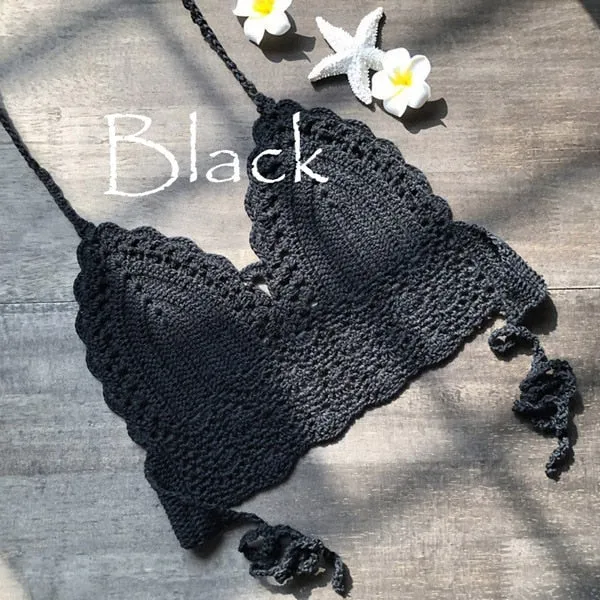 New Triangle Bikini Top Woman Hollow Out Swimsuit Crochet Black Bikini Top Sexy Swimming Bra Large Female Swimwear S M L XL