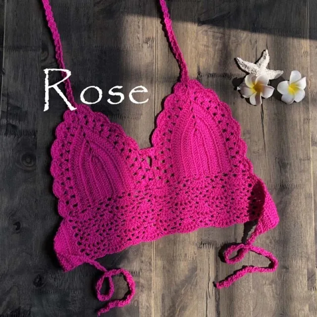 New Triangle Bikini Top Woman Hollow Out Swimsuit Crochet Black Bikini Top Sexy Swimming Bra Large Female Swimwear S M L XL