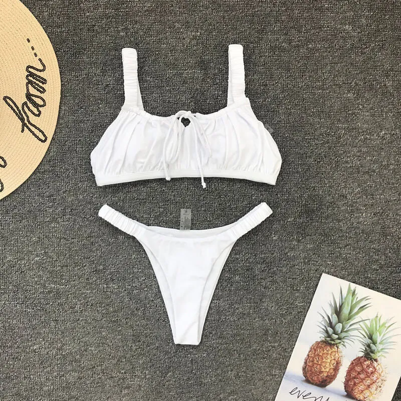 Plain Front Tie Mid Rise Thong Bottom Bikinis