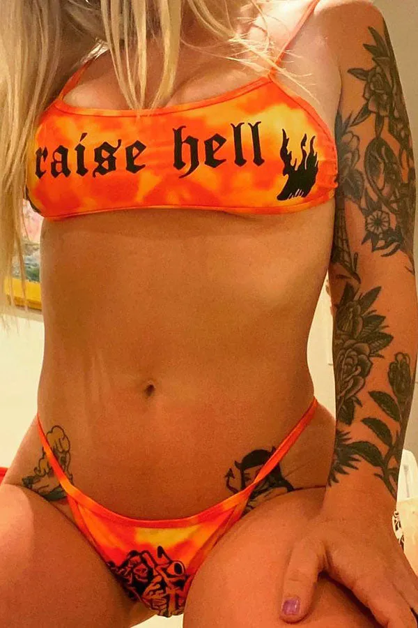 Tie Dye Letter Print On-trend Beach Bikini